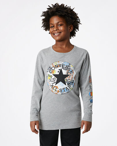Jump Ball Chuck Patch Long Sleeve Tee Dk Grey Gether, Detail View