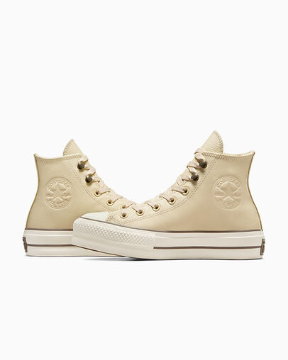 Chuck Tayor All Star Lift Platform Weatherized Leather Glaseado miso/Trufa/Garza, Detail Angle View