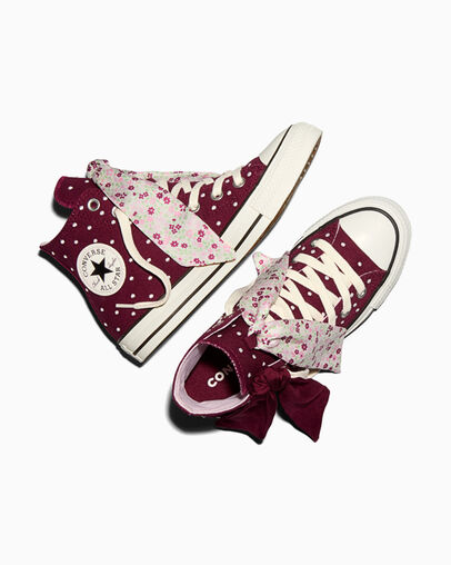 Chuck Taylor All Star Scarf Bow Deep Bordeaux/Egret/New Found Bloom Pink, Angled View