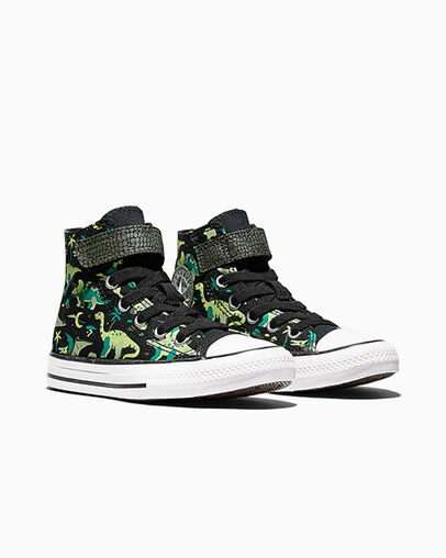 Chuck Taylor All Star Easy-On Dinos Black/White/Neon Mantis Green, Top and Side View