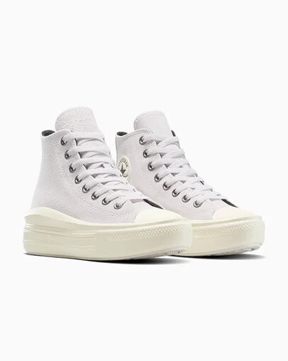 Chuck Taylor All Star Move Platform Suede Bone Cold/Egret/Black, Top and Side View
