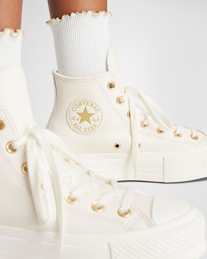 Chuck Taylor All Star Lift Platform Golden Hits Egret/Egret/Gold, Reflective View