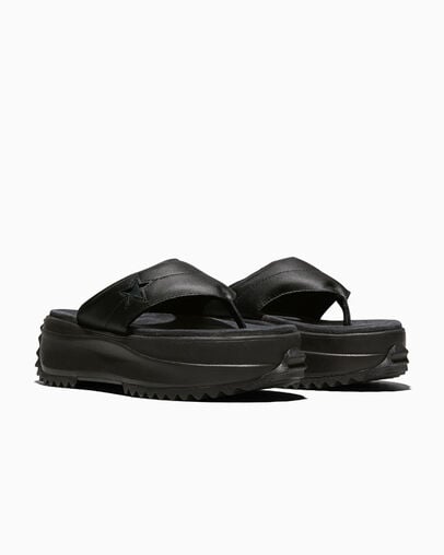 Run Star Sandal Platform Leather Black/Black/Black, Top and Side View