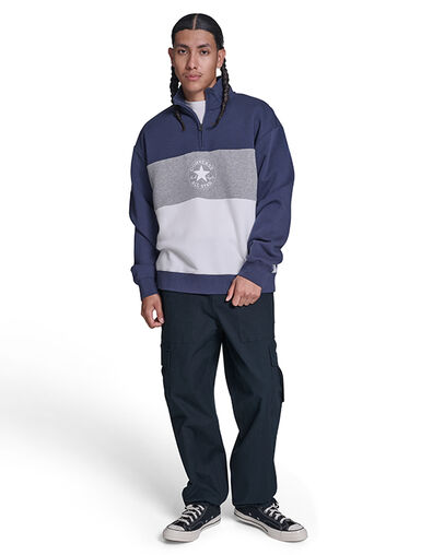 Retro Stripe Relaxed Quarter-Zip Sweatshirt Converse Navy Multi, Full Body View