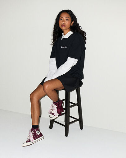 Chuck Taylor All Star Scarf Bow Deep Bordeaux/Egret/New Found Bloom Pink, On Foot Shot 1