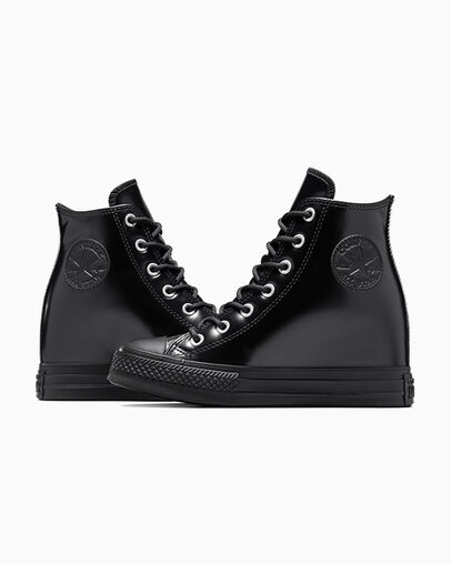 Chuck Taylor All Star Wedge Platform Leather Negro/Negro/Negro, Detail Angle View
