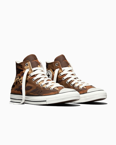 Chuck Taylor All Star Wide Camo Dark Whiskey Brown/Vintage White/Black, Top and Side View