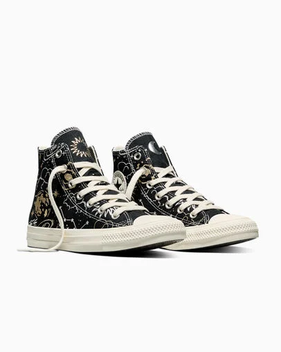 Chuck Taylor All Star Cosmic High Top Black/Silver/Gold, Top and Side View