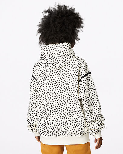 Court-Ready Cheetah Half Zip Hoodie Egret Spotted Leopard, Back View
