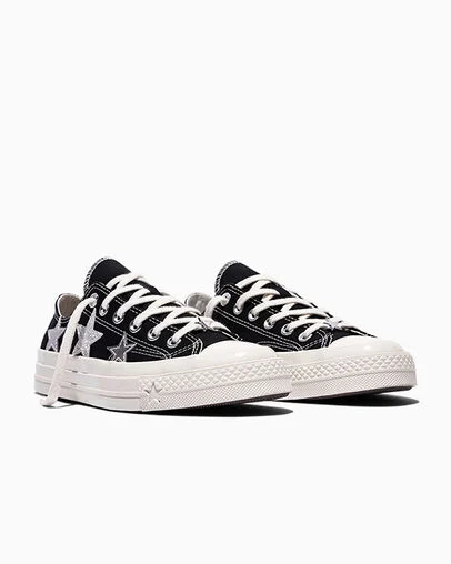 Chuck 70 X Silver Stars Black/Dull Silver/Egret, Top and Side View