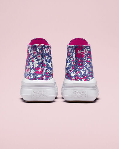 Chuck Taylor All Star Move Platform Paper Floral Washed Indigo/Pink Zest/White, Heel View