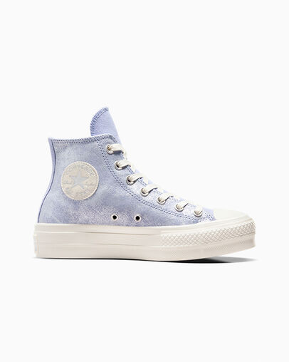 Chuck Taylor All Star Lift Platform Suede Shimmer Lilac Pewter/Egret/Silver, Outer Side View
