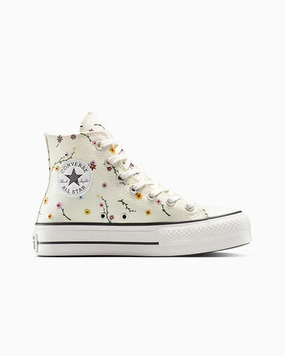 Chuck Taylor All Star Lift Platform Floral Embroidery Egret/Vintage White/Black, Outer Side View
