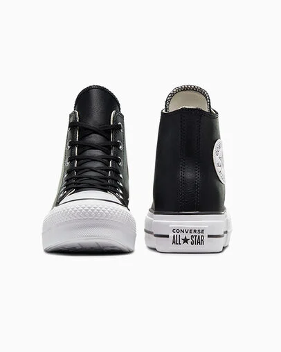 Chuck Taylor All Star Leather Platform Black/Black/White, Heel View