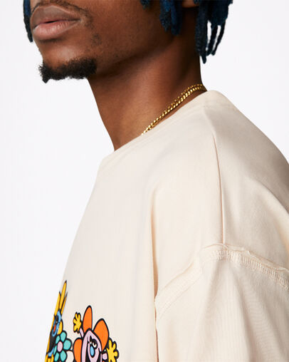 T-shirt ample &agrave; motif Stay Smiling Ivoire naturel, Detail View