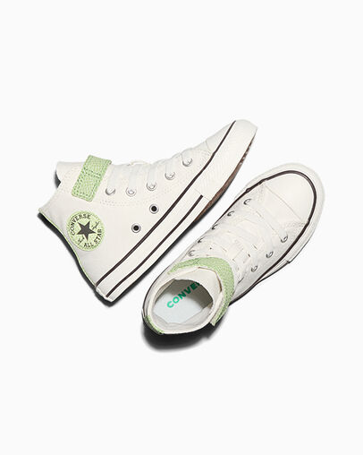 Chuck Taylor All Star Easy-On Dinos Vintage White/Fresh Cut Green/Neon Mantis Green, Angled View