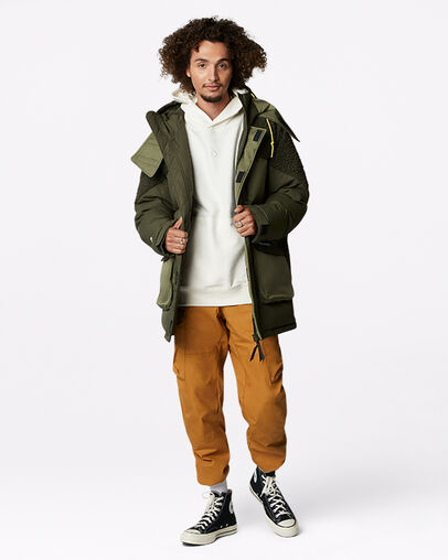 Premium Mid Down Jacket Cargo Khaki, Full Body View