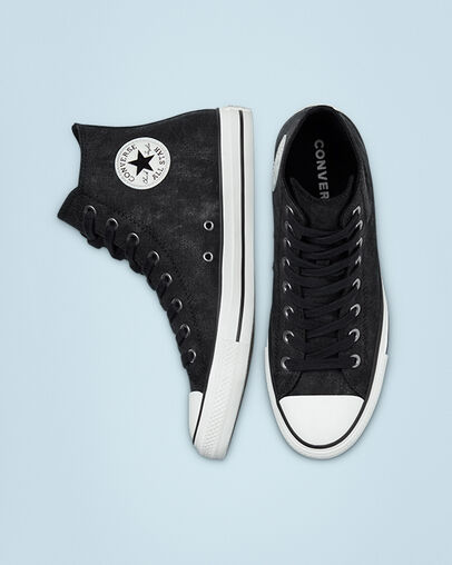 Chuck Taylor All Star Washed Canvas Black/Black/Egret, Top and Side View