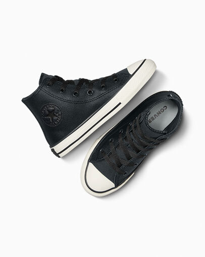 Chuck Taylor All Star Water-Repellent Leather Shadow Woods/Black/Egret, Angled View