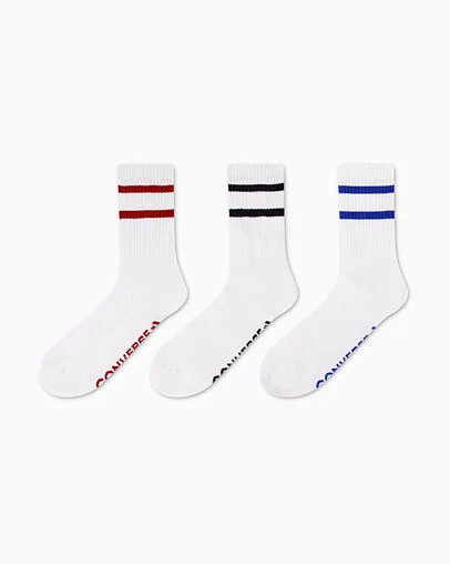 3-Pack Varsity Stripe Half-Crew Socks White, Front View