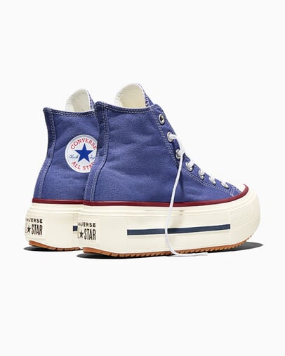 Chuck Taylor All Star Lift Double Stack Platform Canvas Indigo Storm/Egret/Garnet, Heel View