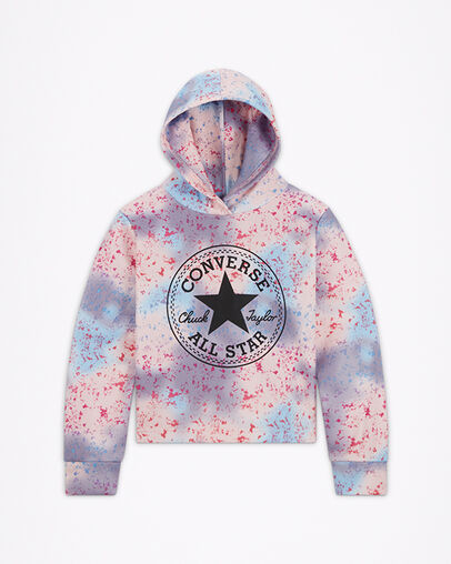 Korte hoodie met print over het gehele oppervlak Storm Pink, Front View