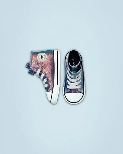 Chuck Taylor All Star Easy-On Iridescent Glitter Teal/Purple/Black/White, Top and Side View