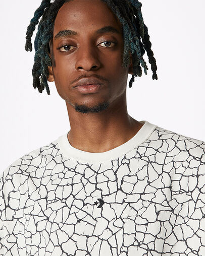 Crossover Print Short Sleeve T-Shirt Crackle Egret, Detail View