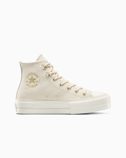 Chuck Taylor All Star Lift Platform Glam Leather Light Dune/Light Dune/Egret, Outer Side View