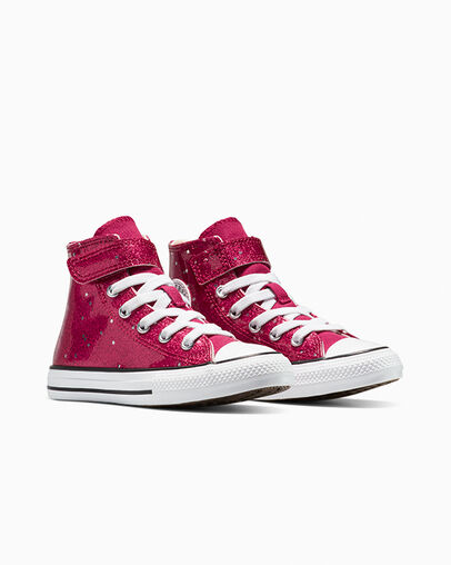 Chuck Taylor All Star Easy-On Glitter Sporty Berry/White/Egret, Top and Side View