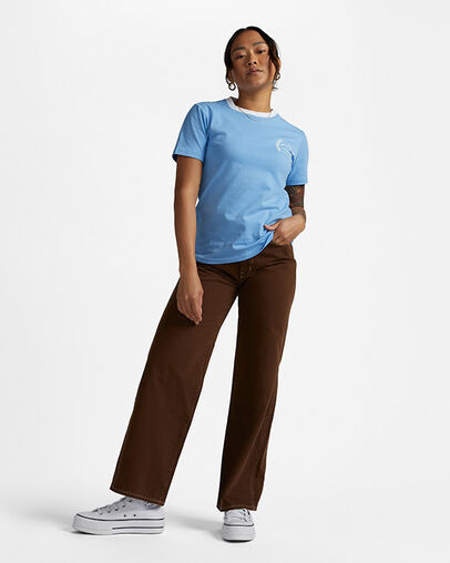 Retro Ringer T-Shirt Converse Light Blue, Back View