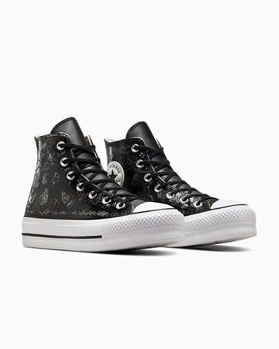 Converse Chuck Taylor All Star Lift Platform Silver Paisley & Leather Rosas negras — foto 6