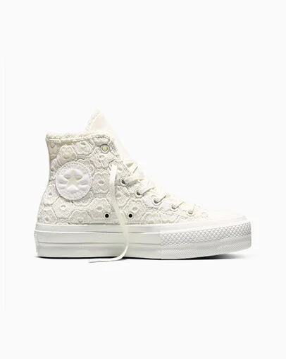 Chuck Taylor All Star Lift Platform Crochet Egret/Egret/Vintage White, Outer Side View