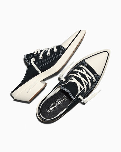 Chuck 70 De Luxe Pointed Mule Heel Platform Black/Egret/White, Angled View