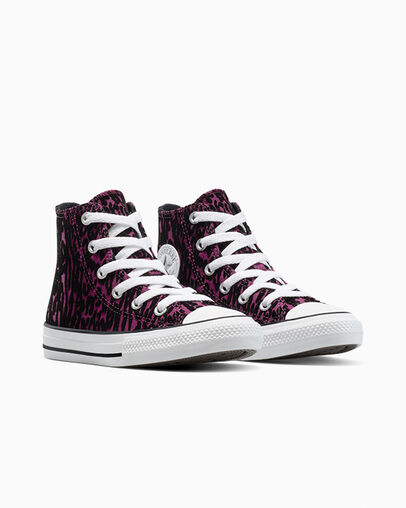 Chuck Taylor All Star Flocked Leopard Print Frozen Acai/White/Black, Top and Side View