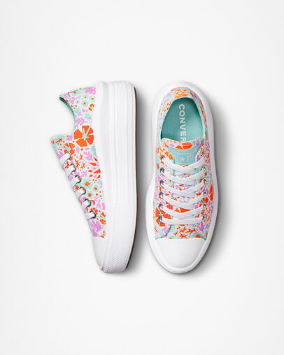Chuck Taylor All Star Move Platform Paper Floral White/Bold Mandarin/Light Dew, Top and Side View