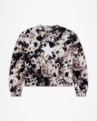 Washed Floral Cotton Crew Neck Shirt Converse Black, Front View