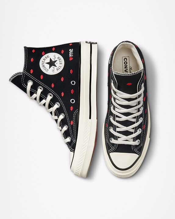 red and black platform converse