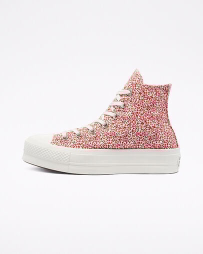 Vintage Floral Platform Chuck Taylor All Star Blanc vintage/Rouge universit&eacute;, Inner Side View