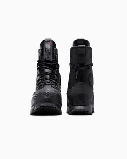 Chuck Taylor All Star Lugged 2.0 XHi Waterproof Leather Platform Negro/Negro/Piel de tibur&oacute;n, Heel View