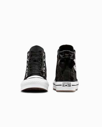 Chuck Taylor All Star Lift Platform Polka Dot & Bow Black/White/Black, Heel View