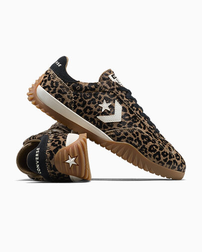 Run Star Trainer Leopard Print Pony Hair Sand Dune/Black/Egret, Detail Angle View