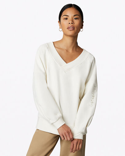Oversize-Pullover mit V-Ausschnitt Egret, Front View