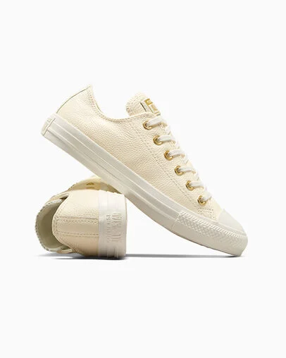 Chuck Taylor All Star Mono Leather Egret/Egret/Gold, Detail Angle View