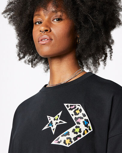 Camiseta de manga larga Heritage Leopard Print Negro Converse, Detail View