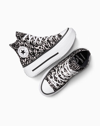 Converse Chuck Taylor All Star Lift Double Stack Platform Leopard High-Top Shoe Canvas In Black, Size 10 - A15162C