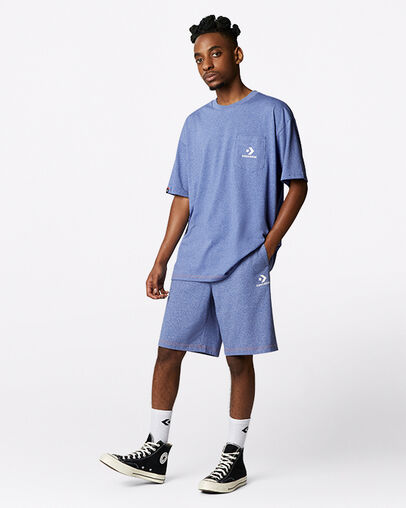 Embroidered Pocket T-Shirt Washed Indigo, Full Body View