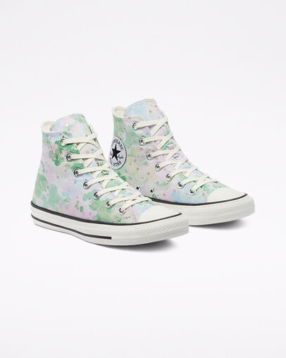Chuck Taylor All Star Washed Florals Egret/Spring Green/Black, Angled View