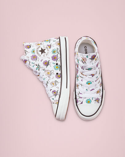 Chuck Taylor All Star Friendly Floral White/Pixel Purple, Top and Side View