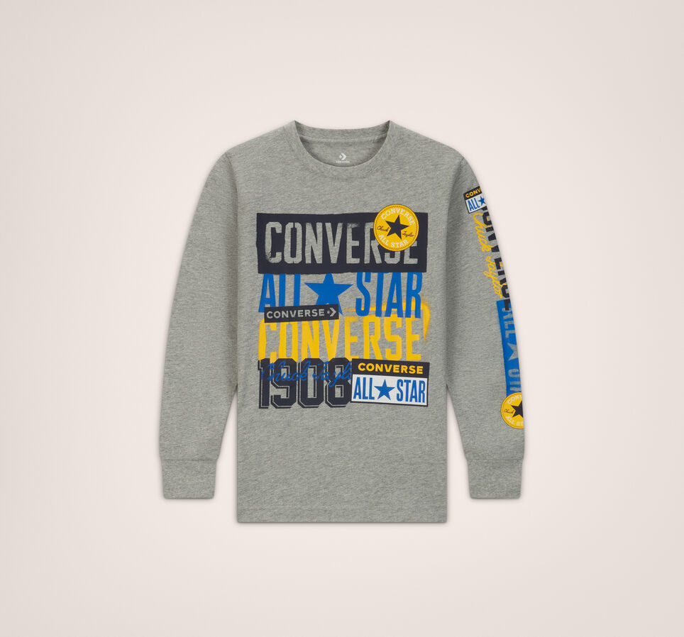 Converse Langarm-Herren-T-Shirt mit Grafik und Logo Grey